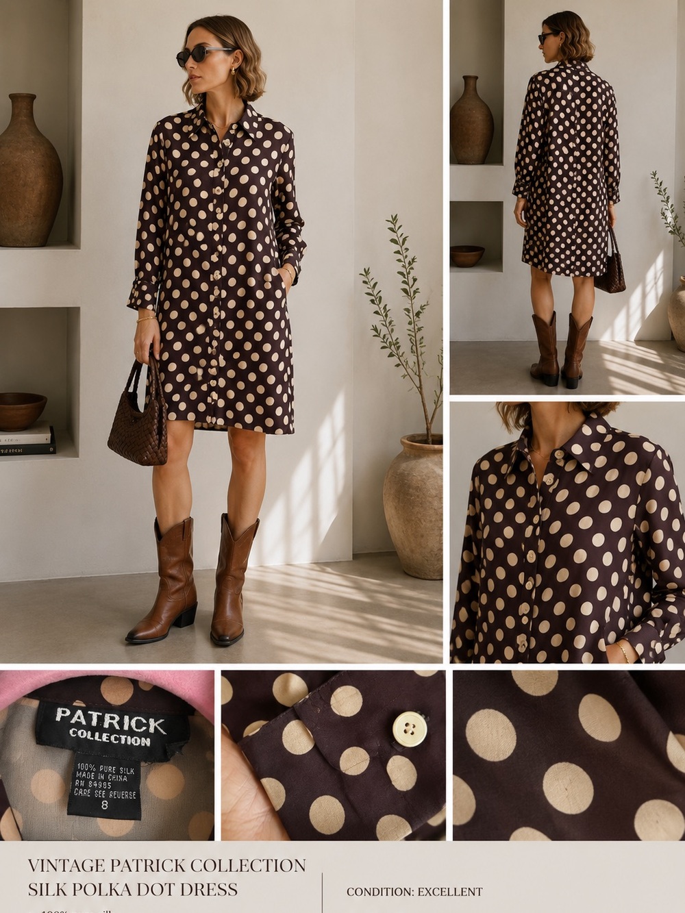 Patrick Collection Brown Polka Dot Mini Shirt Dress